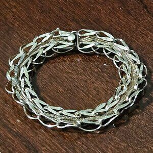 VINTAGE ANTIQUE WOVEN WHEAT ROPE HANDMADE DOUBLE LINK 14K GOLD CHARM BRACELET